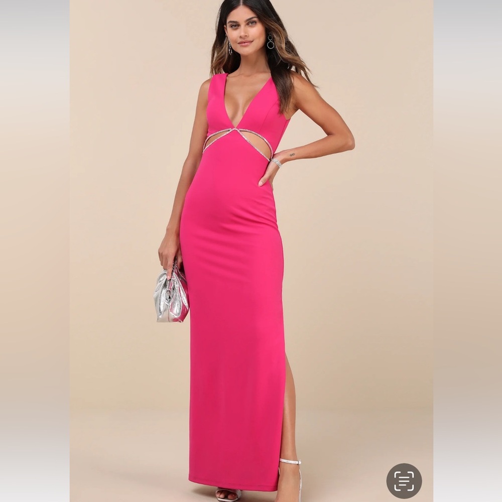 Lulu's Pink Maxi Dress with Rhinestone Accents